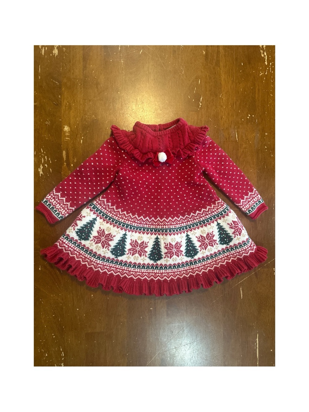 Tahari Baby Holiday Knit Dress with Festive Tree & Snowflake Pattern